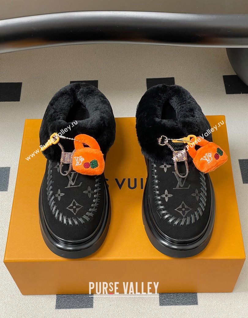 Louis Vuitton Cortina Closed Mules 5cm in Suede and Wool Black 2025 1AITIN (MD-251219105)
