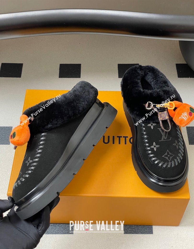 Louis Vuitton Cortina Closed Mules 5cm in Suede and Wool Black 2025 1AITIN (MD-251219105)