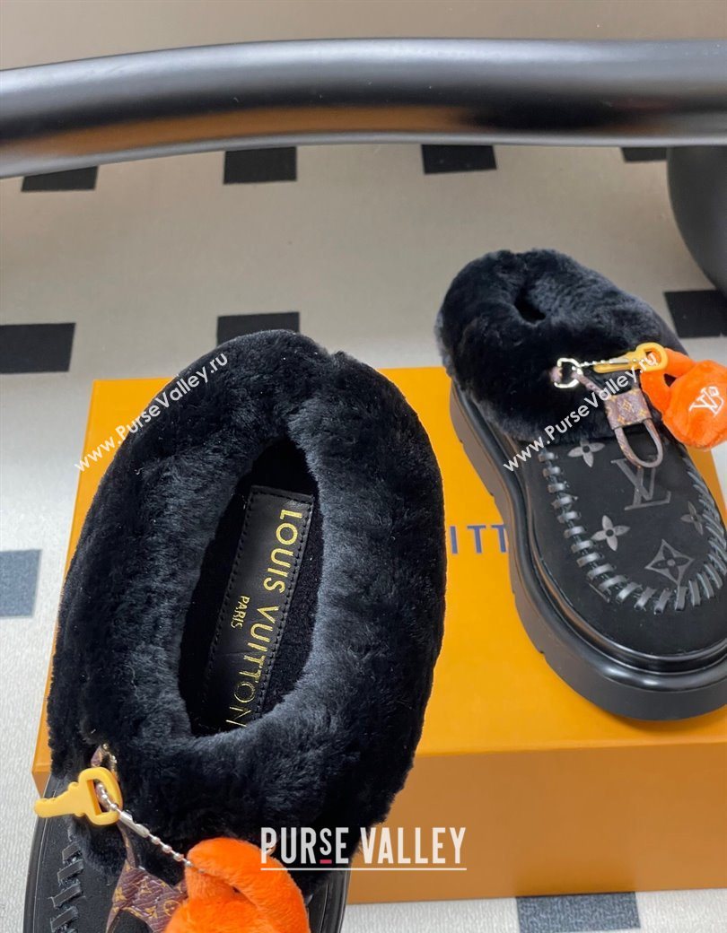 Louis Vuitton Cortina Closed Mules 5cm in Suede and Wool Black 2025 1AITIN (MD-251219105)