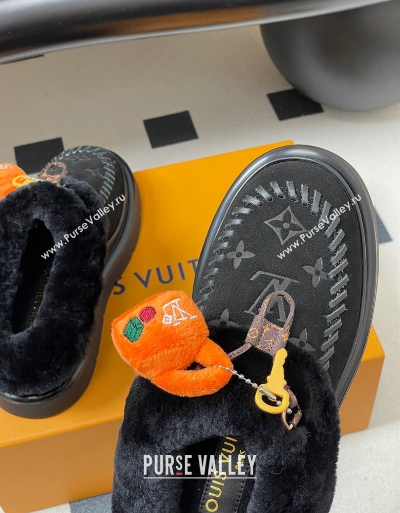 Louis Vuitton Cortina Closed Mules 5cm in Suede and Wool Black 2025 1AITIN (MD-251219105)