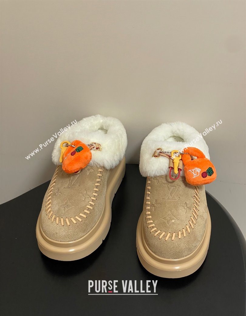 Louis Vuitton Cortina Closed Mules 5cm in Suede and Wool Beige 2025 1AITIN (MD-251219106)