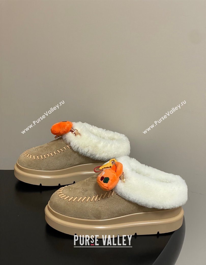 Louis Vuitton Cortina Closed Mules 5cm in Suede and Wool Beige 2025 1AITIN (MD-251219106)