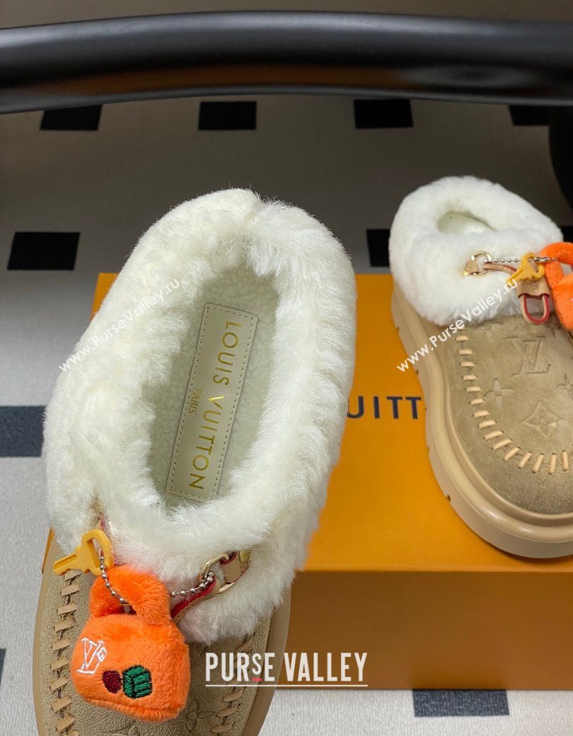 Louis Vuitton Cortina Closed Mules 5cm in Suede and Wool Beige 2025 1AITIN (MD-251219106)