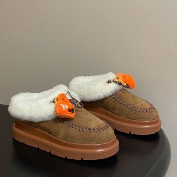 Louis Vuitton Cortina Closed Mules in Suede and Wool Brown 2025 1AITIN (MD-251219107)