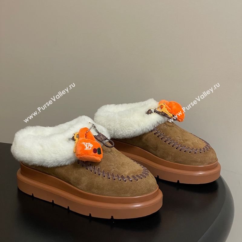 Louis Vuitton Cortina Closed Mules in Suede and Wool Brown 2025 1AITIN (MD-251219107)