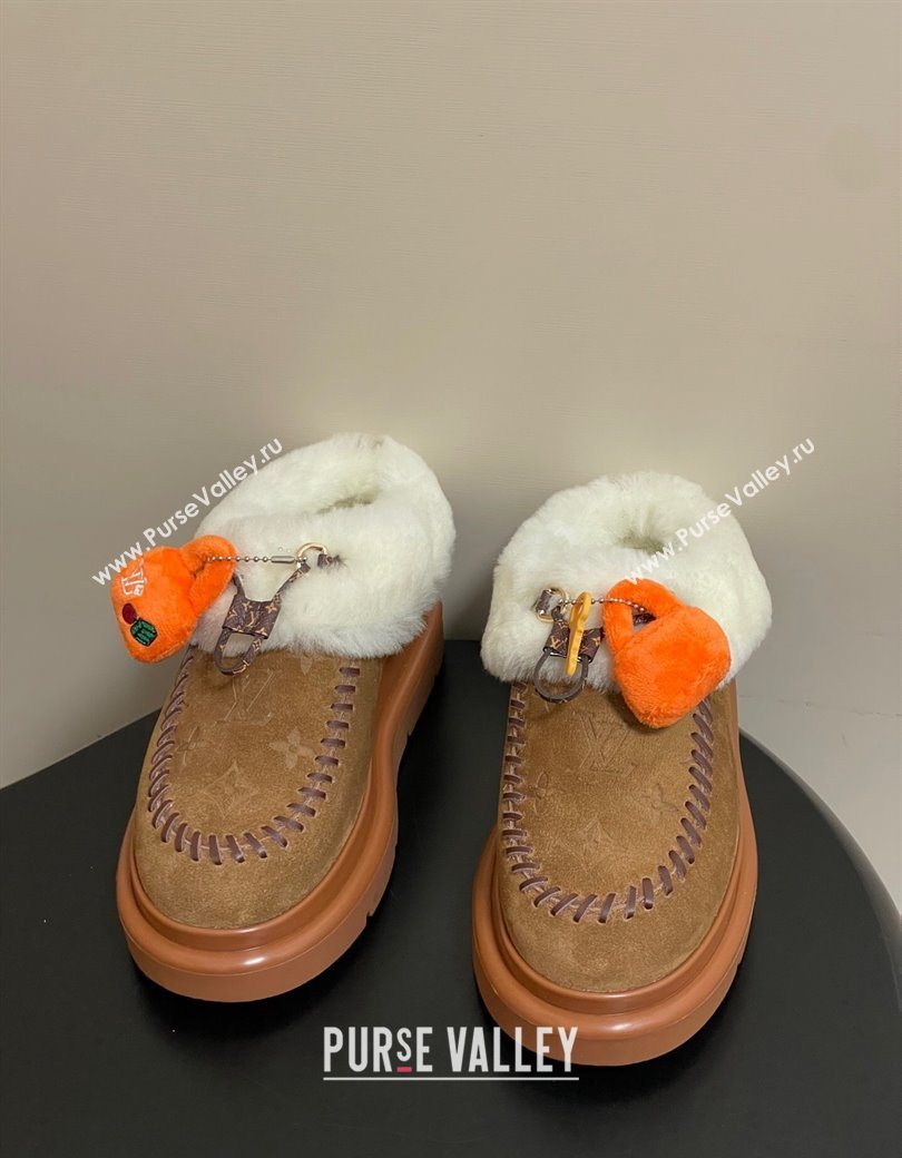 Louis Vuitton Cortina Closed Mules in Suede and Wool Brown 2025 1AITIN (MD-251219107)