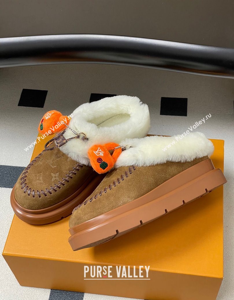 Louis Vuitton Cortina Closed Mules in Suede and Wool Brown 2025 1AITIN (MD-251219107)