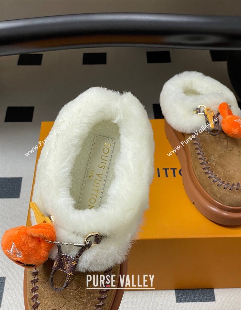 Louis Vuitton Cortina Closed Mules in Suede and Wool Brown 2025 1AITIN (MD-251219107)