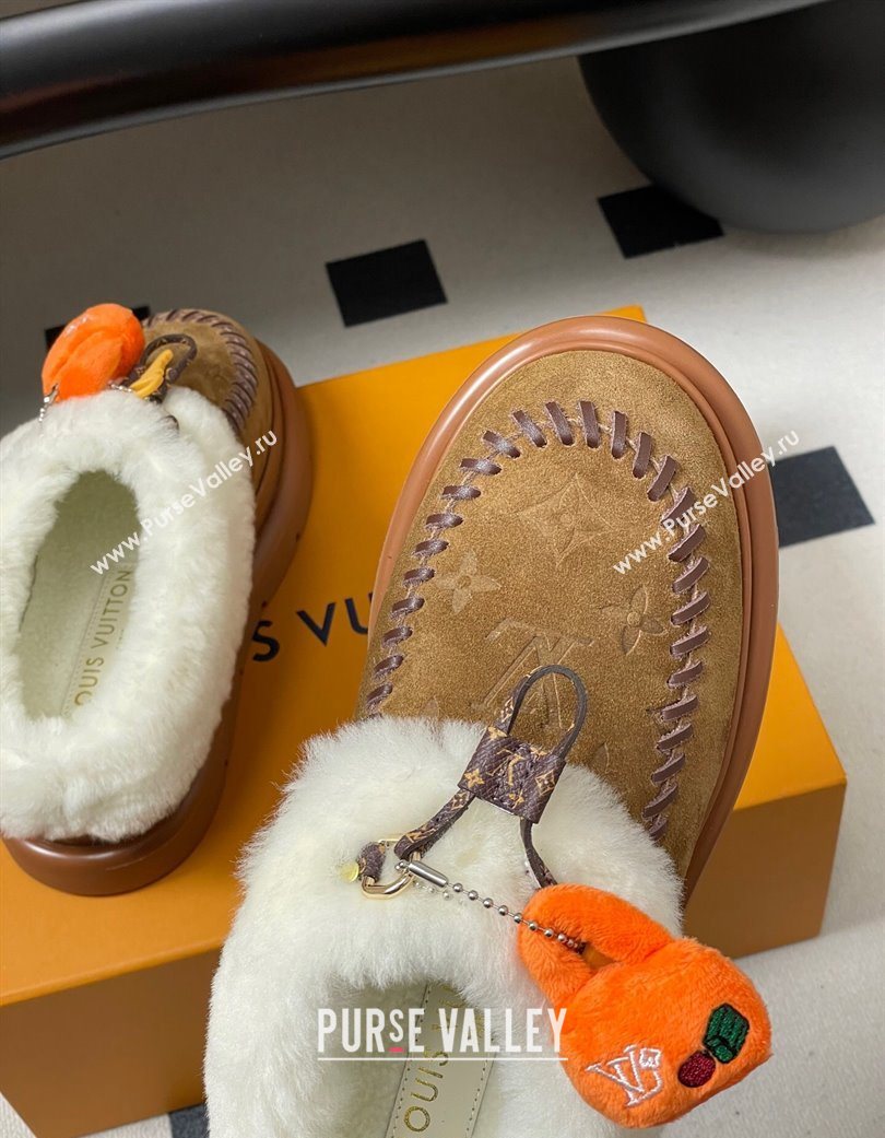 Louis Vuitton Cortina Closed Mules in Suede and Wool Brown 2025 1AITIN (MD-251219107)