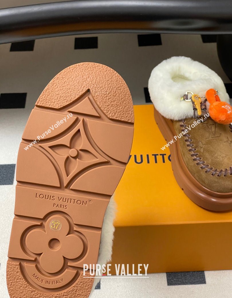 Louis Vuitton Cortina Closed Mules in Suede and Wool Brown 2025 1AITIN (MD-251219107)