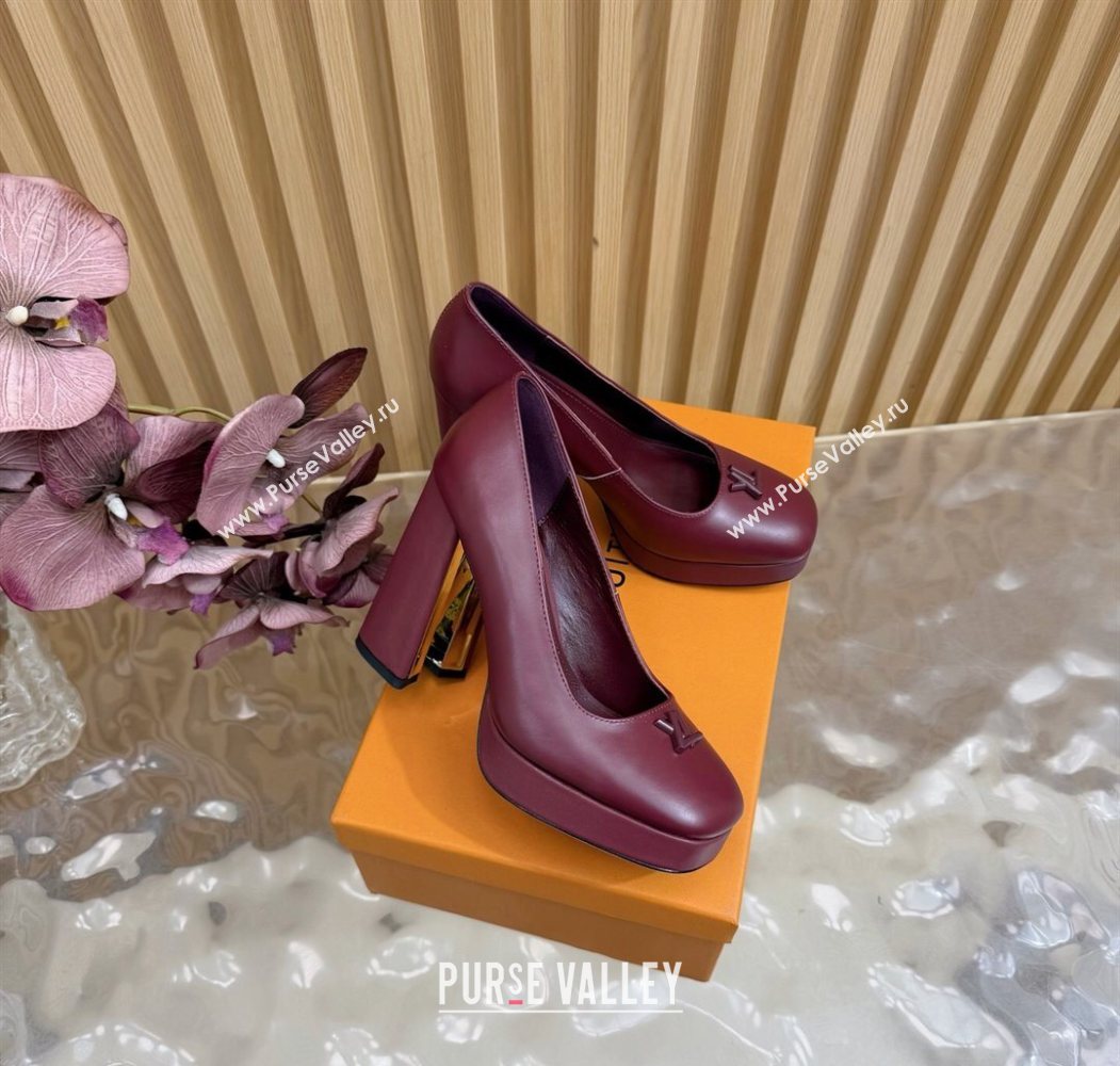 Louis Vuitton Swing Platform Pumps 11cm in Calf Leather Burgundy 2025 1AIDF8 (MD-251219053)