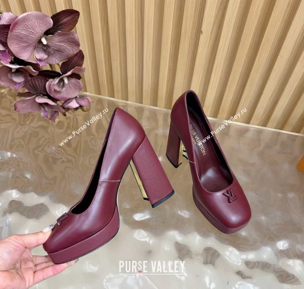 Louis Vuitton Swing Platform Pumps 11cm in Calf Leather Burgundy 2025 1AIDF8 (MD-251219053)