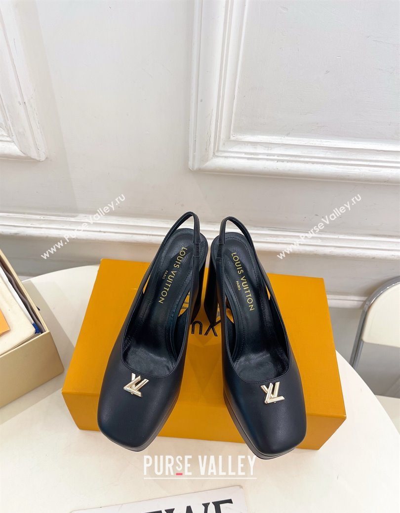 Louis Vuitton Swing Platform Slingbacks Pump 11cm in Calf Leather Black/Gold 2025 1AIDF8 (MD-251219061)