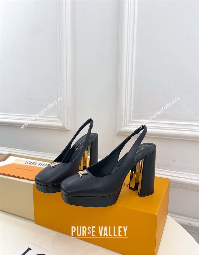 Louis Vuitton Swing Platform Slingbacks Pump 11cm in Calf Leather Black/Gold 2025 1AIDF8 (MD-251219061)