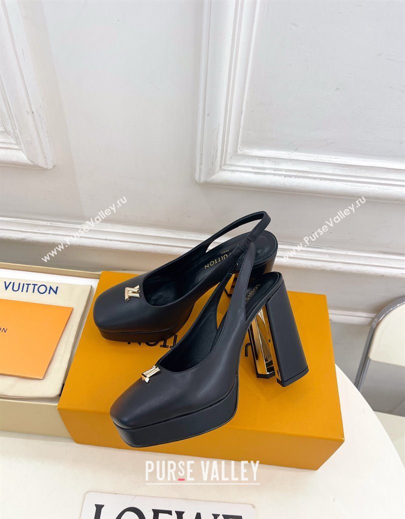 Louis Vuitton Swing Platform Slingbacks Pump 11cm in Calf Leather Black/Gold 2025 1AIDF8 (MD-251219061)