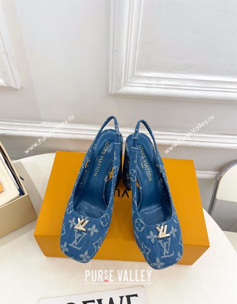 Louis Vuitton Swing Platform Slingbacks Pump 11cm in Blue Denim 2025 1AIDF8 (MD-251219062)