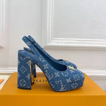 Louis Vuitton Swing Platform Slingbacks Pump 11cm in Blue Denim 2025 1AIDF8 (MD-251219062)