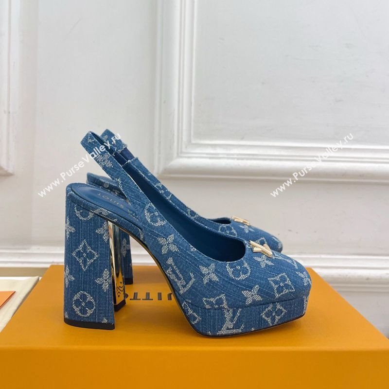 Louis Vuitton Swing Platform Slingbacks Pump 11cm in Blue Denim 2025 1AIDF8 (MD-251219062)