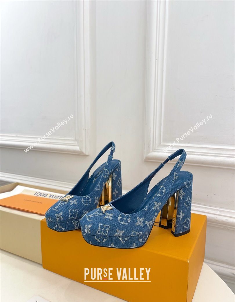 Louis Vuitton Swing Platform Slingbacks Pump 11cm in Blue Denim 2025 1AIDF8 (MD-251219062)