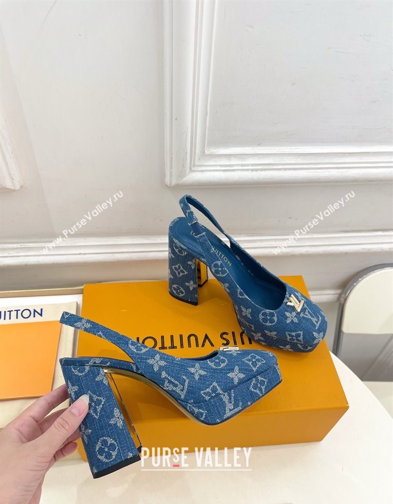 Louis Vuitton Swing Platform Slingbacks Pump 11cm in Blue Denim 2025 1AIDF8 (MD-251219062)