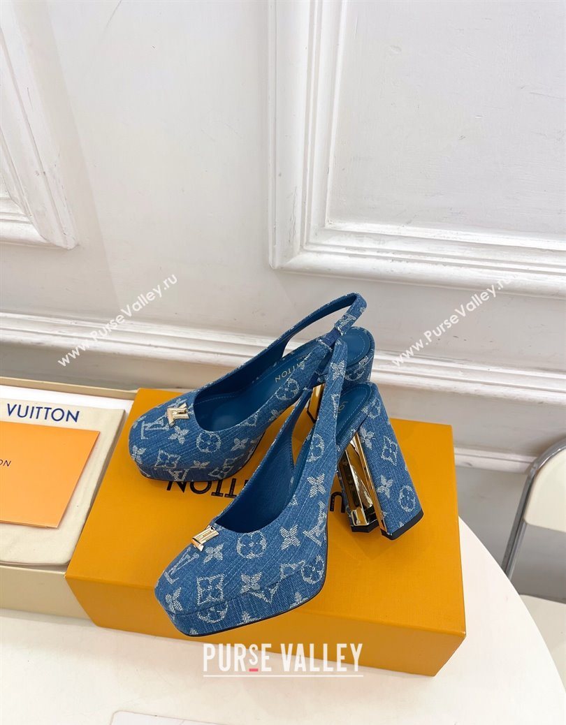 Louis Vuitton Swing Platform Slingbacks Pump 11cm in Blue Denim 2025 1AIDF8 (MD-251219062)