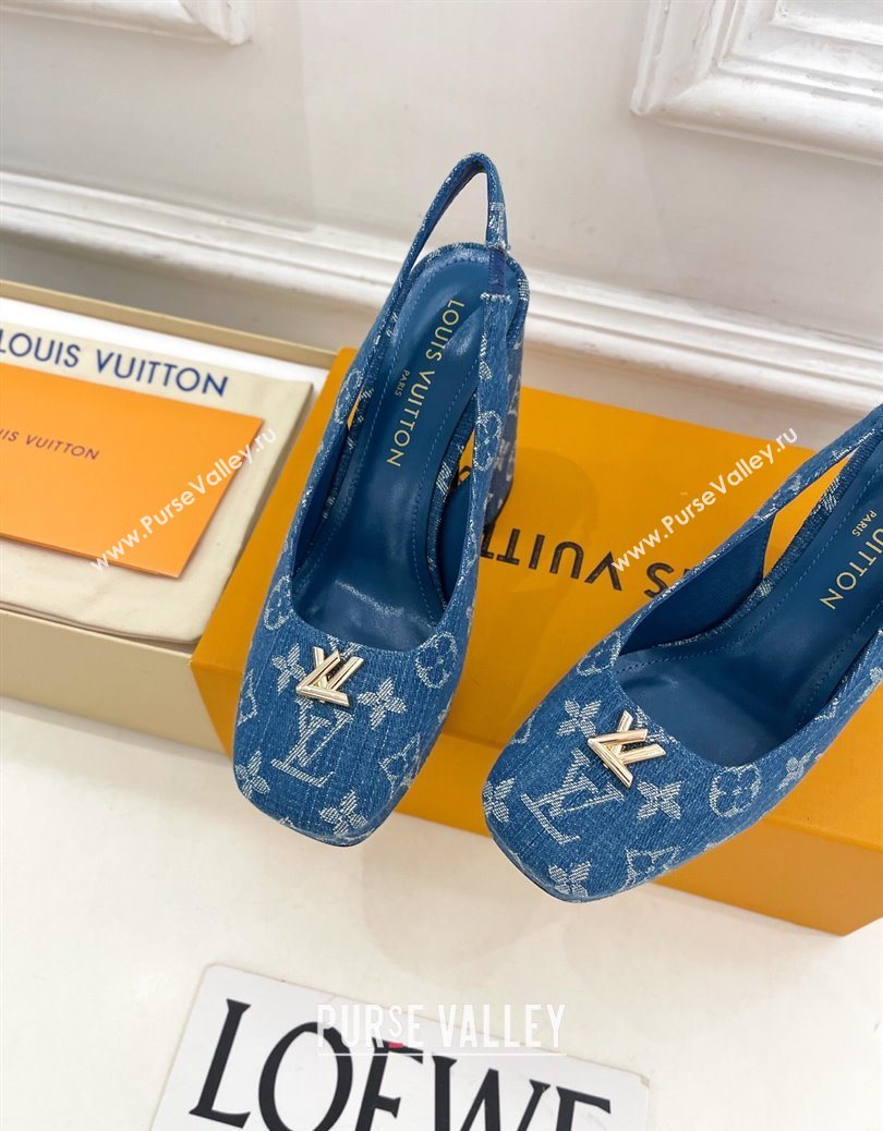 Louis Vuitton Swing Platform Slingbacks Pump 11cm in Blue Denim 2025 1AIDF8 (MD-251219062)