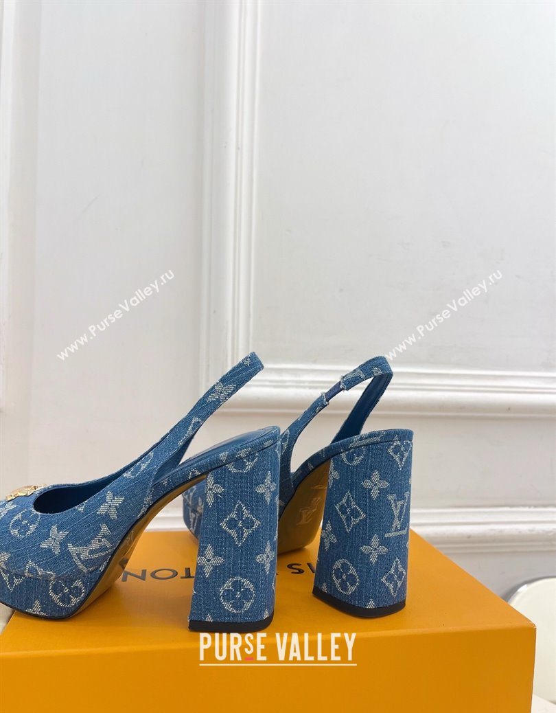 Louis Vuitton Swing Platform Slingbacks Pump 11cm in Blue Denim 2025 1AIDF8 (MD-251219062)