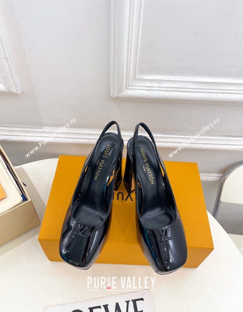 Louis Vuitton Swing Platform Slingbacks Pump 11cm in Patent Leather All Black 2025 1AIDF8 (MD-251219064)
