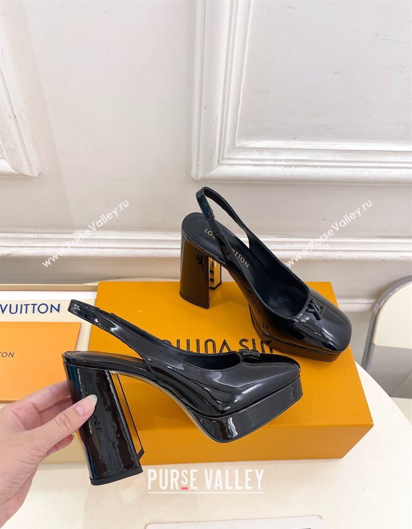 Louis Vuitton Swing Platform Slingbacks Pump 11cm in Patent Leather All Black 2025 1AIDF8 (MD-251219064)