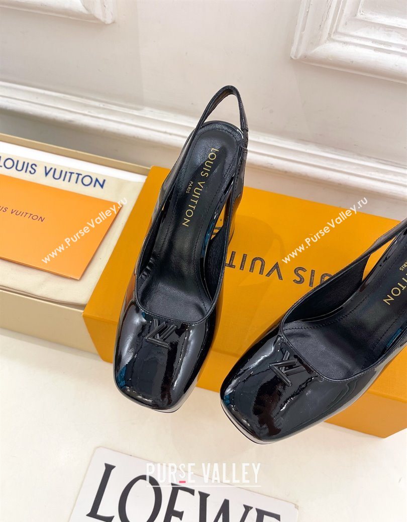 Louis Vuitton Swing Platform Slingbacks Pump 11cm in Patent Leather All Black 2025 1AIDF8 (MD-251219064)