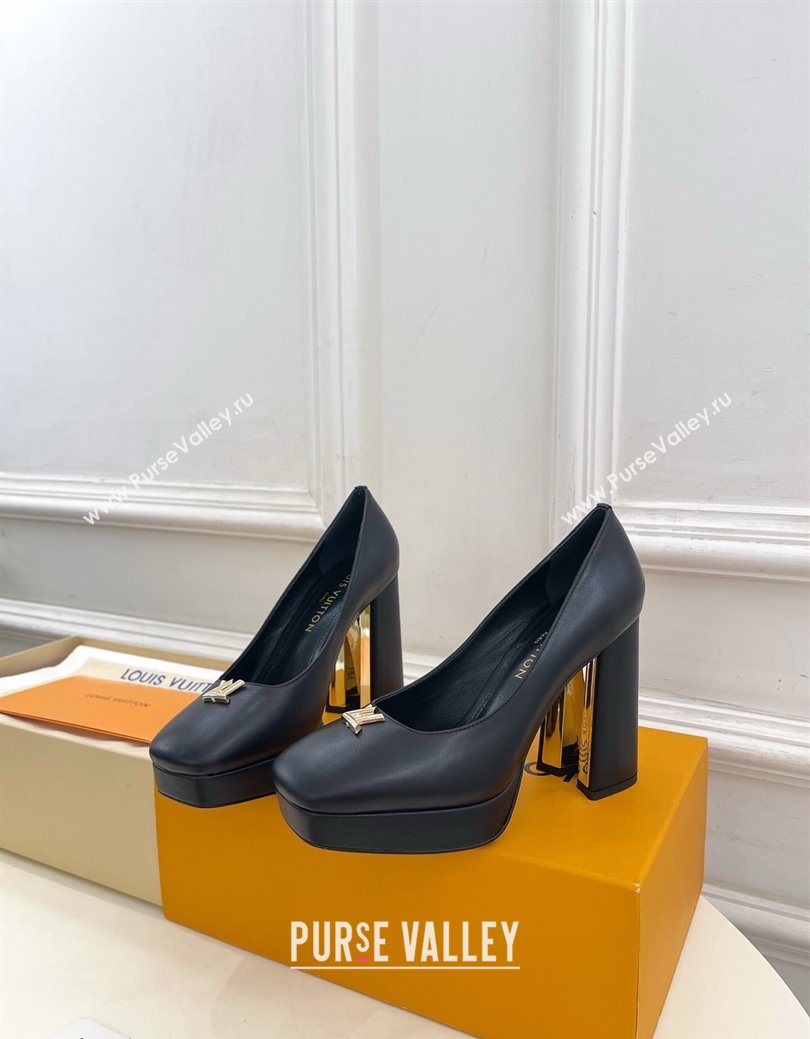 Louis Vuitton Swing Platform Pumps 11cm in Calf Leather Black/Gold 2025 1AIDF8 (MD-251219056)