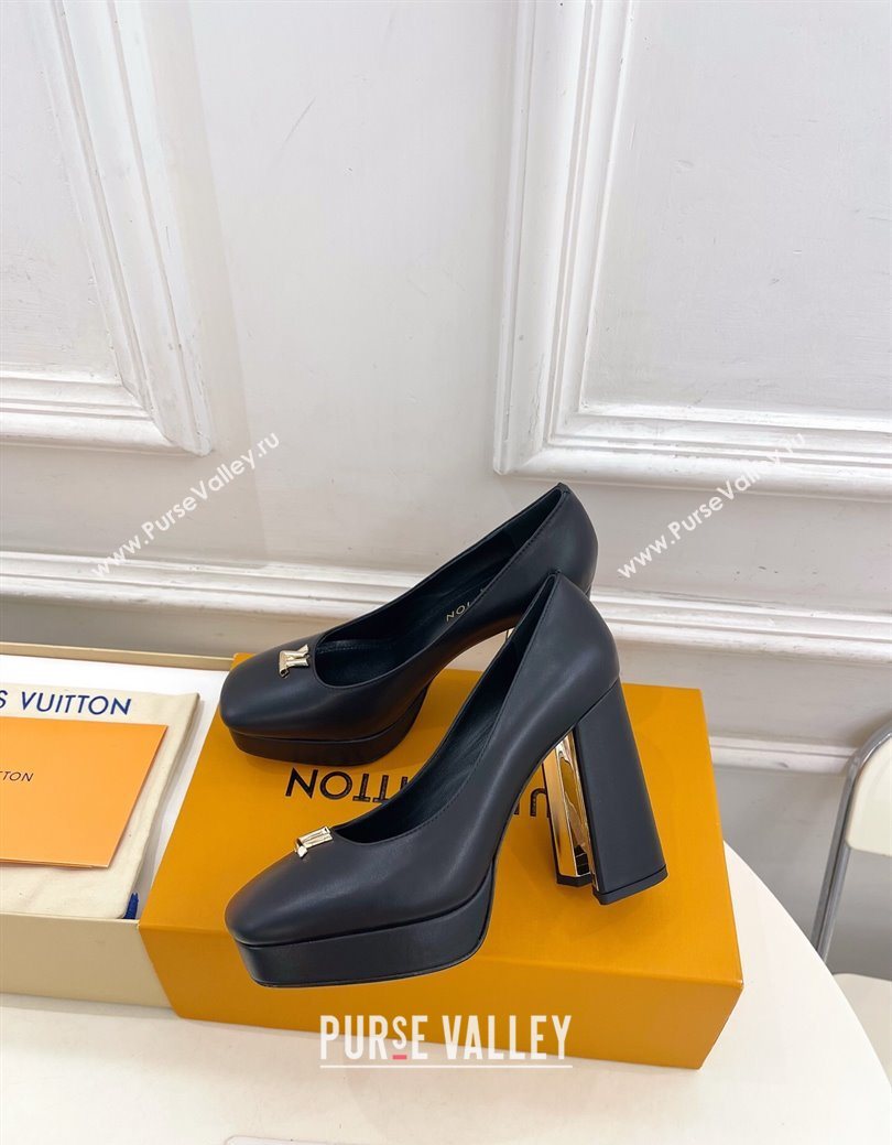 Louis Vuitton Swing Platform Pumps 11cm in Calf Leather Black/Gold 2025 1AIDF8 (MD-251219056)