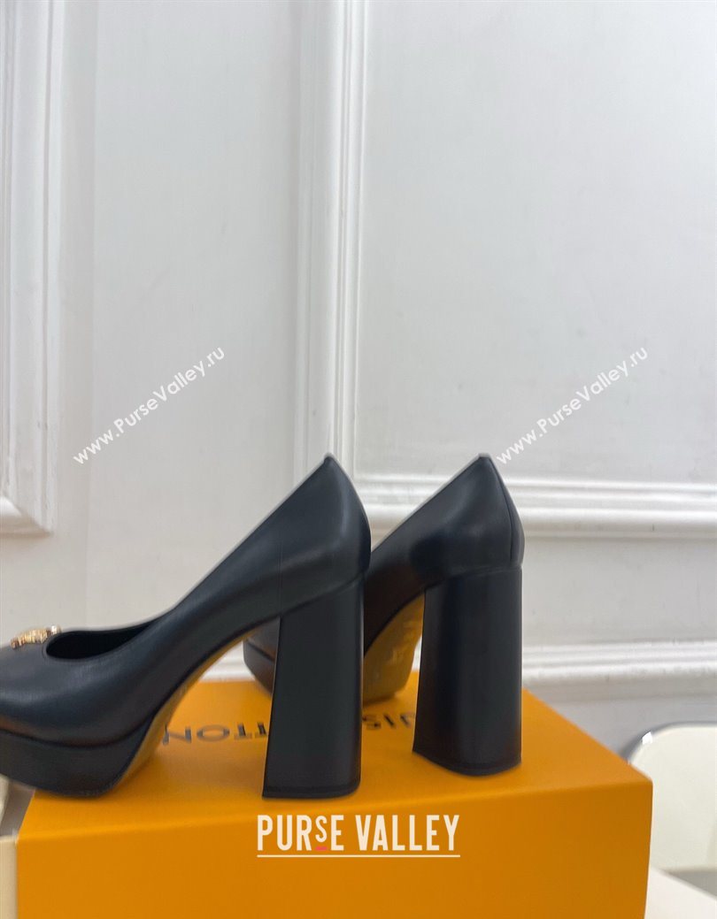 Louis Vuitton Swing Platform Pumps 11cm in Calf Leather Black/Gold 2025 1AIDF8 (MD-251219056)