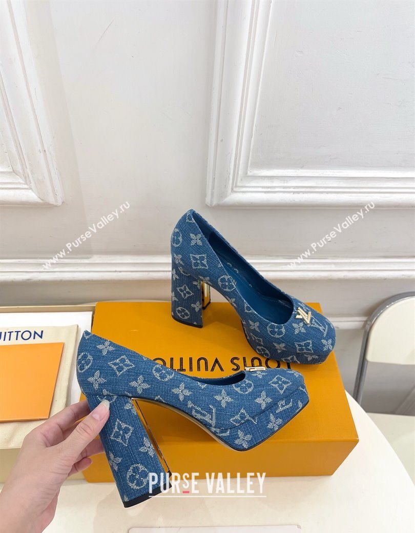Louis Vuitton Swing Platform Pumps 11cm in Blue Denim 2025 1AIDF8 (MD-251219057)