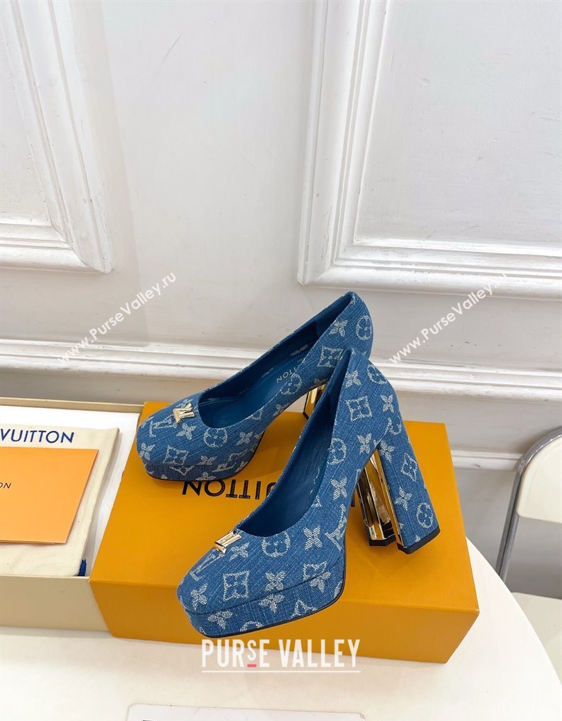 Louis Vuitton Swing Platform Pumps 11cm in Blue Denim 2025 1AIDF8 (MD-251219057)