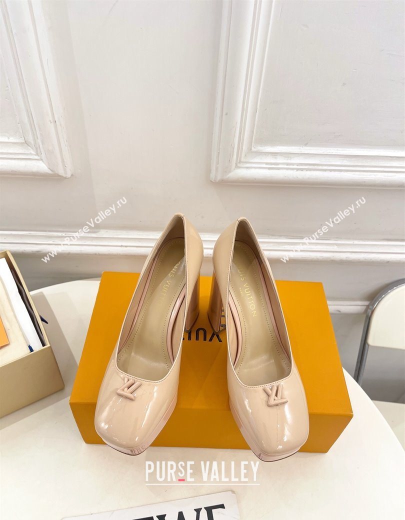 Louis Vuitton Swing Platform Pumps 11cm in Patent Leather Nude 2025 1AIDF8 (MD-251219058)
