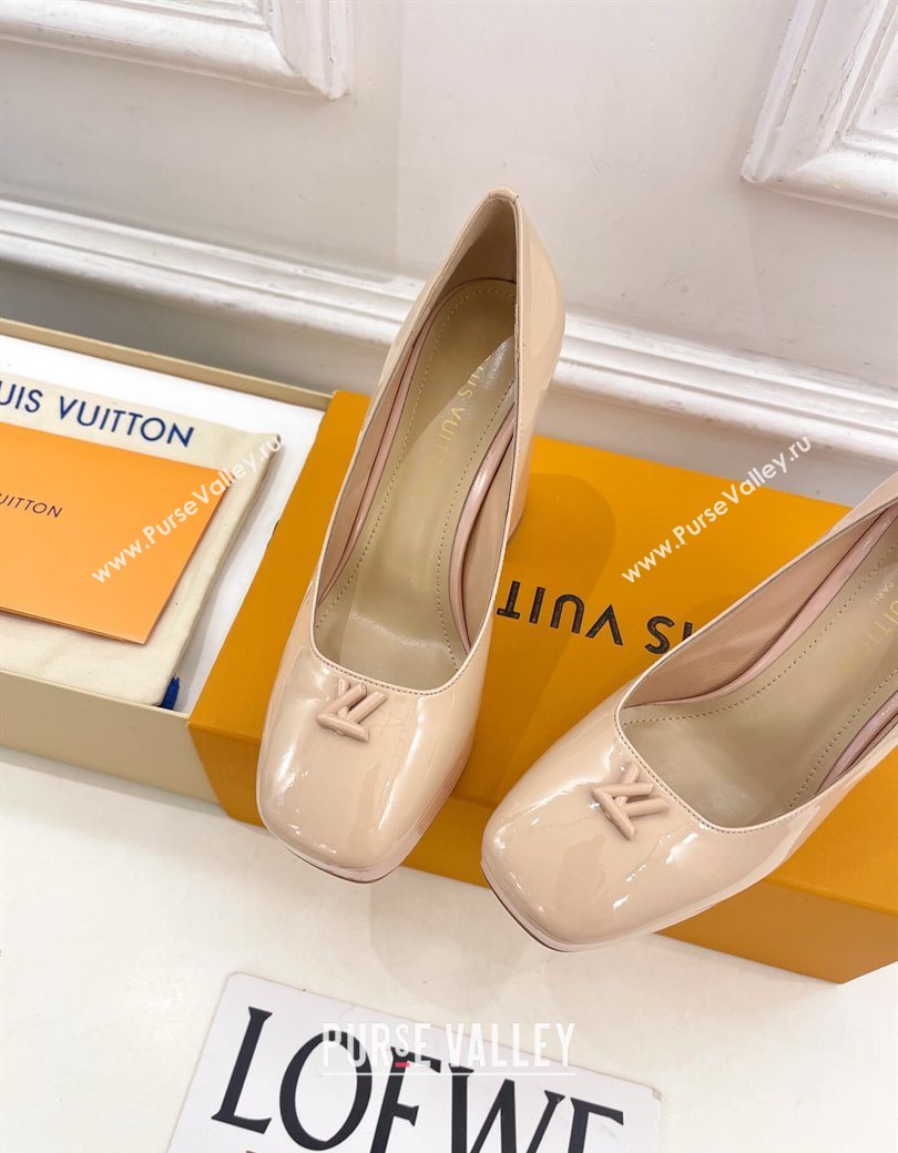 Louis Vuitton Swing Platform Pumps 11cm in Patent Leather Nude 2025 1AIDF8 (MD-251219058)