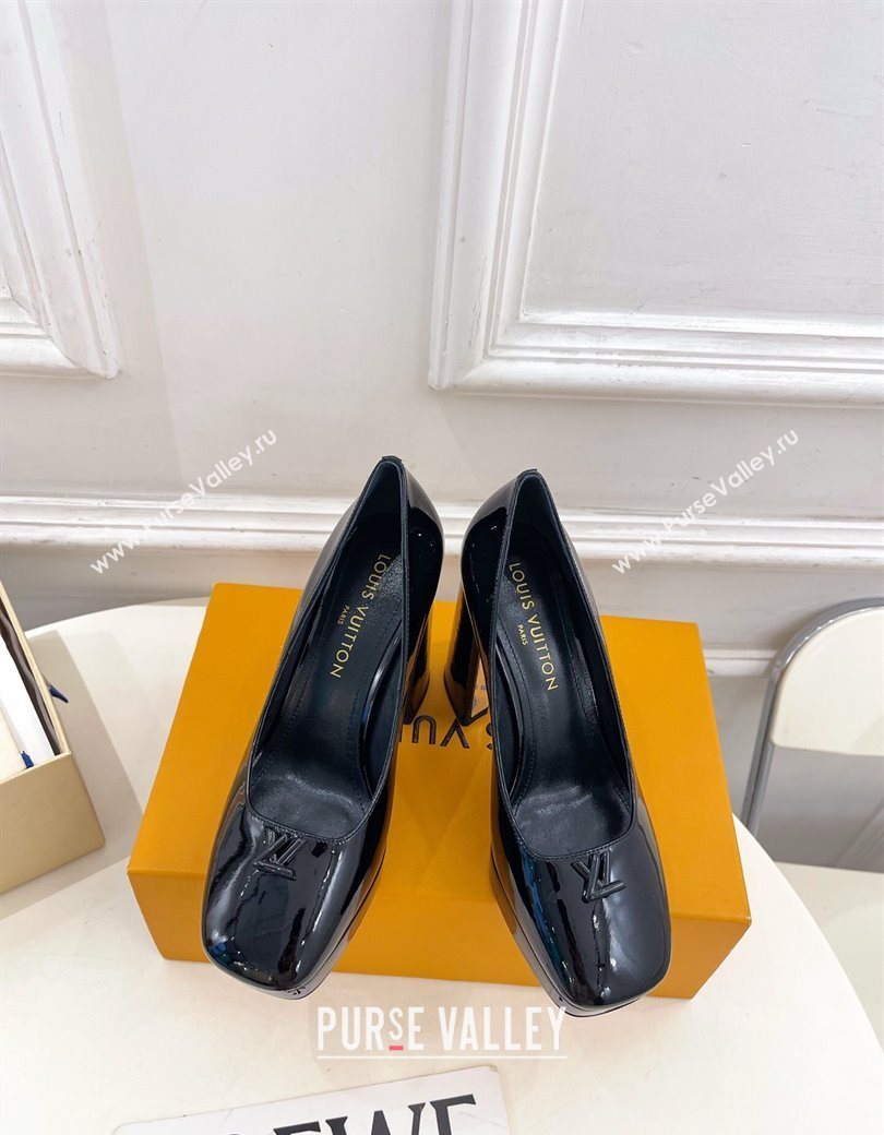 Louis Vuitton Swing Platform Pumps 11cm in Patent Leather All Black 2025 1AIDF8 (MD-251219059)