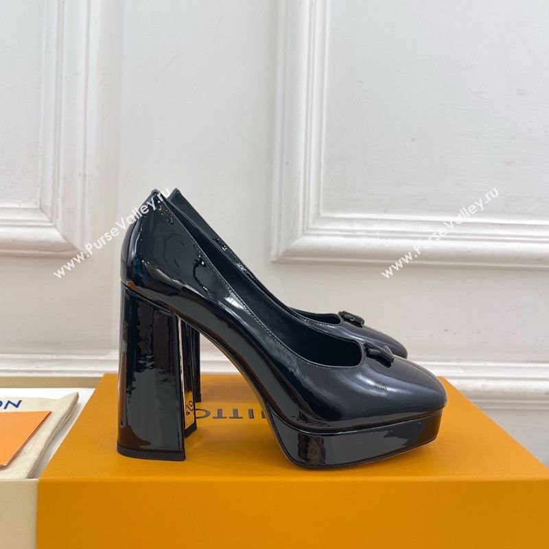Louis Vuitton Swing Platform Pumps 11cm in Patent Leather All Black 2025 1AIDF8 (MD-251219059)