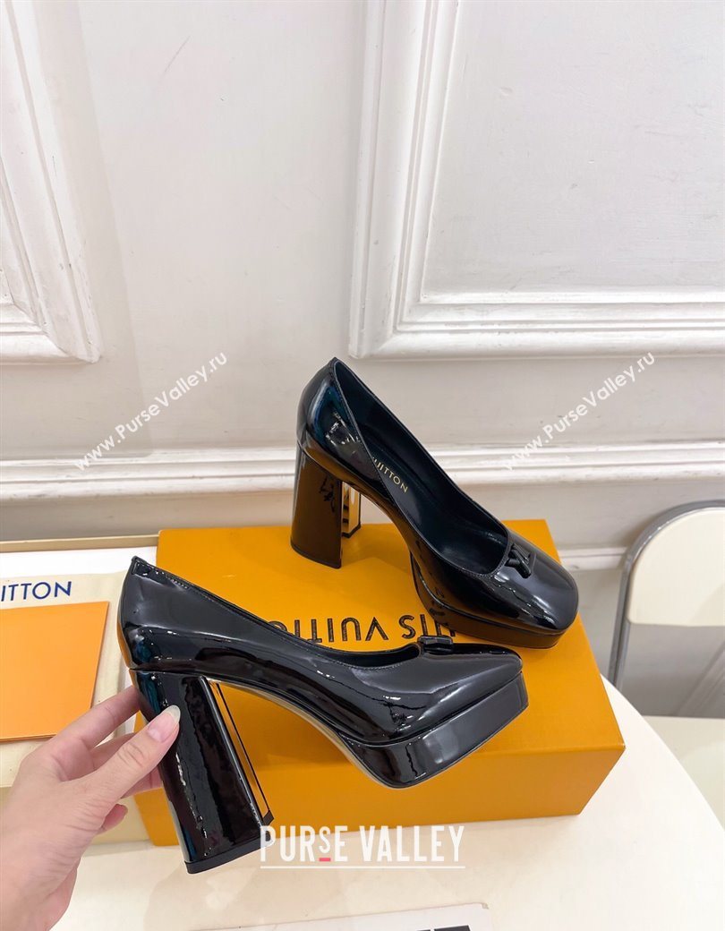Louis Vuitton Swing Platform Pumps 11cm in Patent Leather All Black 2025 1AIDF8 (MD-251219059)