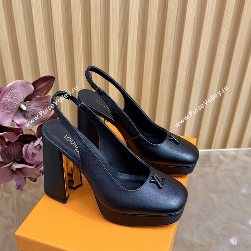 Louis Vuitton Swing Platform Slingbacks Pump 11cm in Calf Leather All Black 2025 1AIDF8 (MD-251219045)