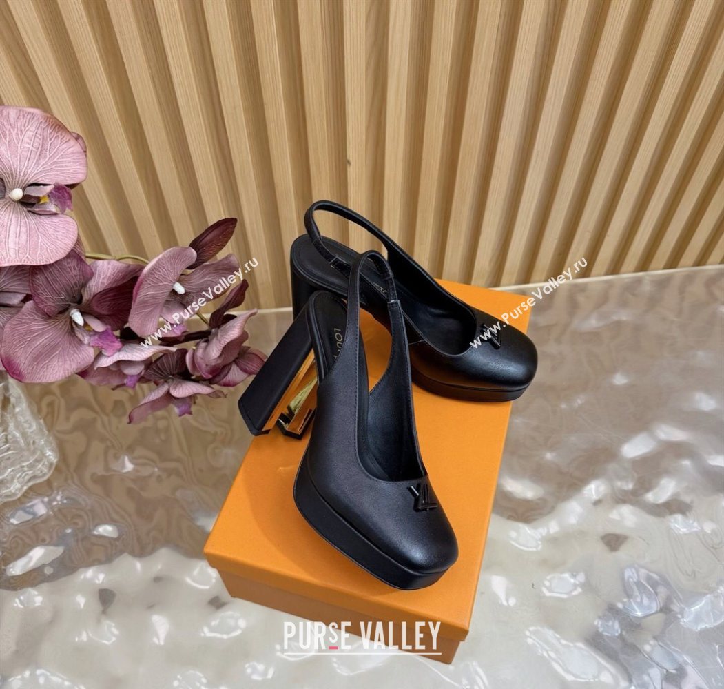 Louis Vuitton Swing Platform Slingbacks Pump 11cm in Calf Leather All Black 2025 1AIDF8 (MD-251219045)
