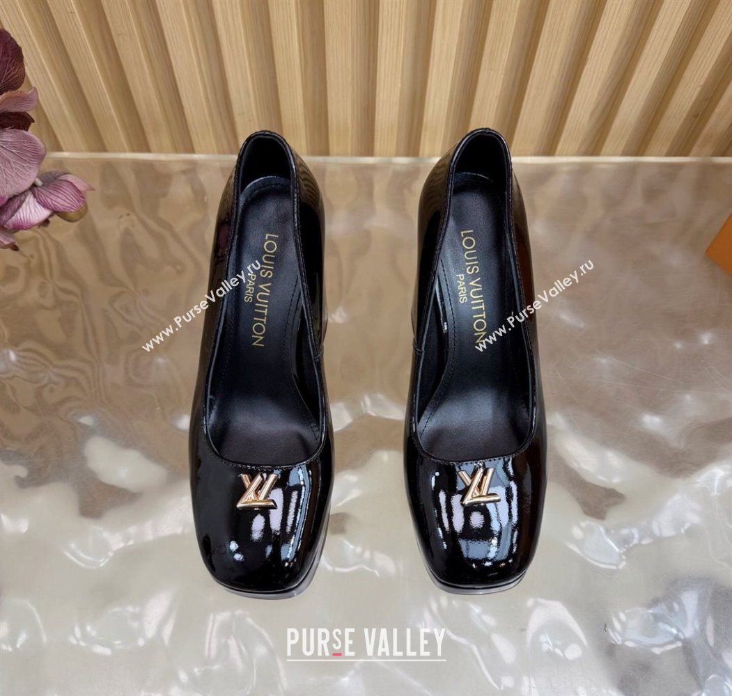 Louis Vuitton Swing Platform Pumps 11cm in Patent Leather Black/Gold 2025 1AIDF8 (MD-251219050)
