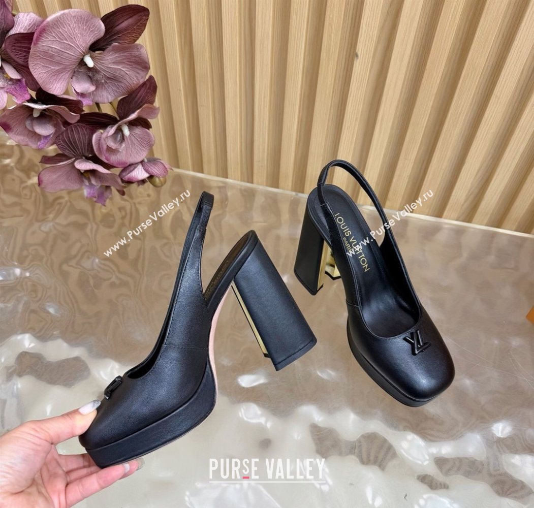 Louis Vuitton Swing Platform Slingbacks Pump 11cm in Calf Leather All Black 2025 1AIDF8 (MD-251219045)