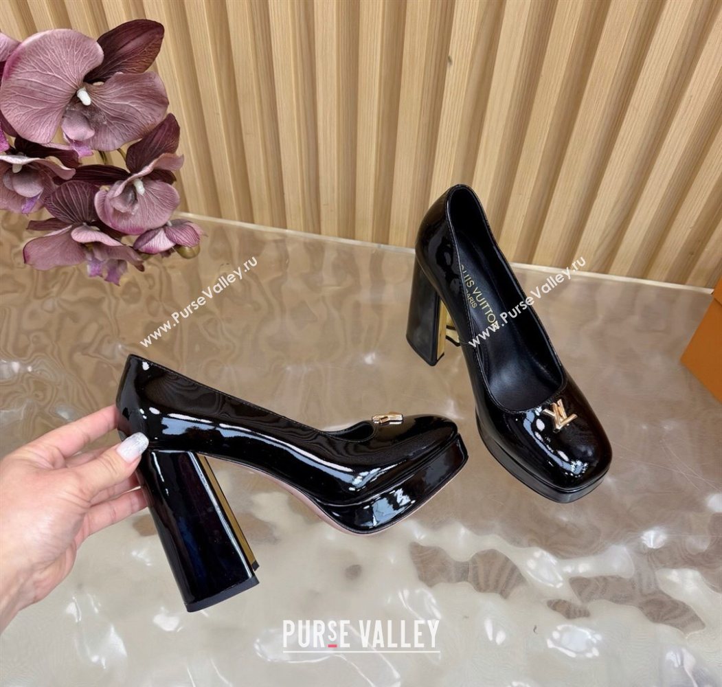 Louis Vuitton Swing Platform Pumps 11cm in Patent Leather Black/Gold 2025 1AIDF8 (MD-251219050)