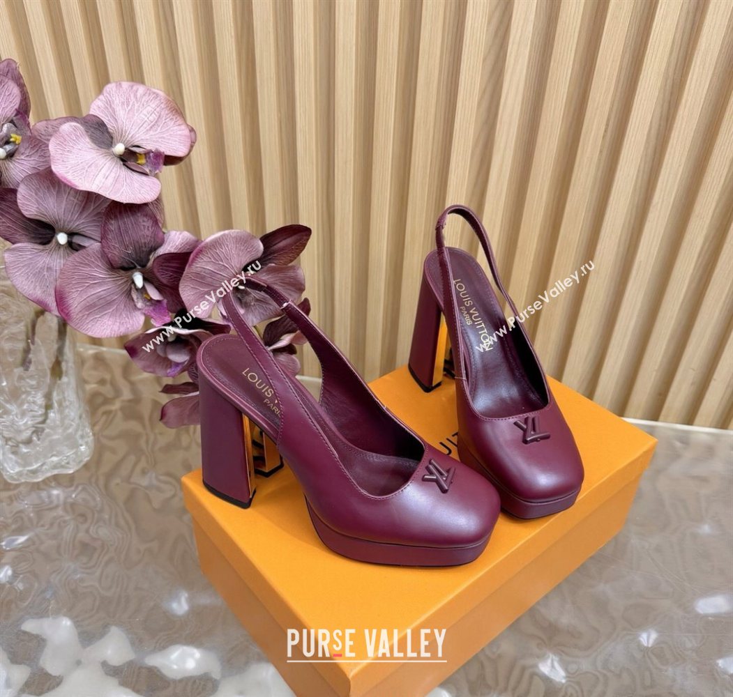 Louis Vuitton Swing Platform Slingbacks Pump 11cm in Calf Leather Burgundy 2025 1AIDF8 (MD-251219047)