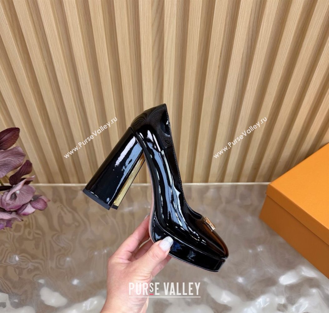 Louis Vuitton Swing Platform Pumps 11cm in Patent Leather Black/Gold 2025 1AIDF8 (MD-251219050)