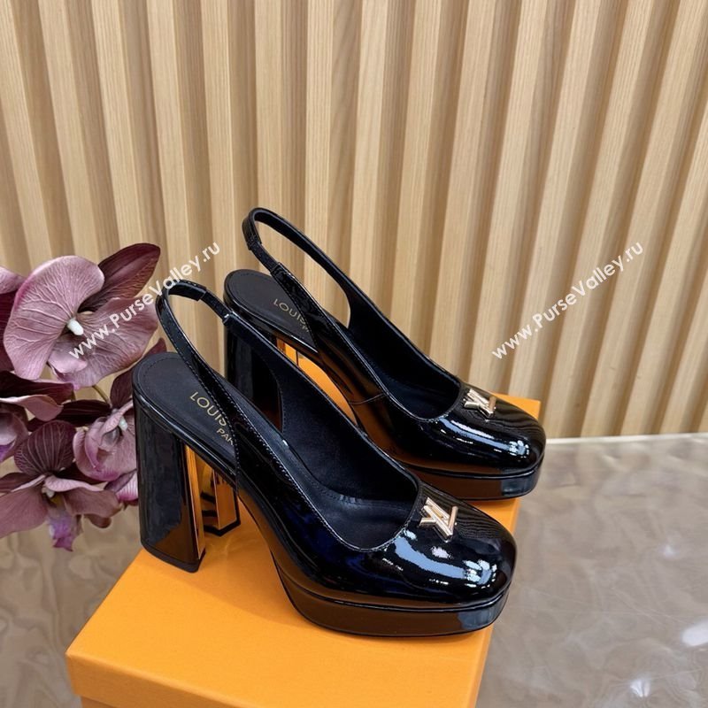 Louis Vuitton Swing Platform Slingbacks Pump 11cm in Patent Leather Black/Gold 2025 1AIDF8 (MD-251219048)