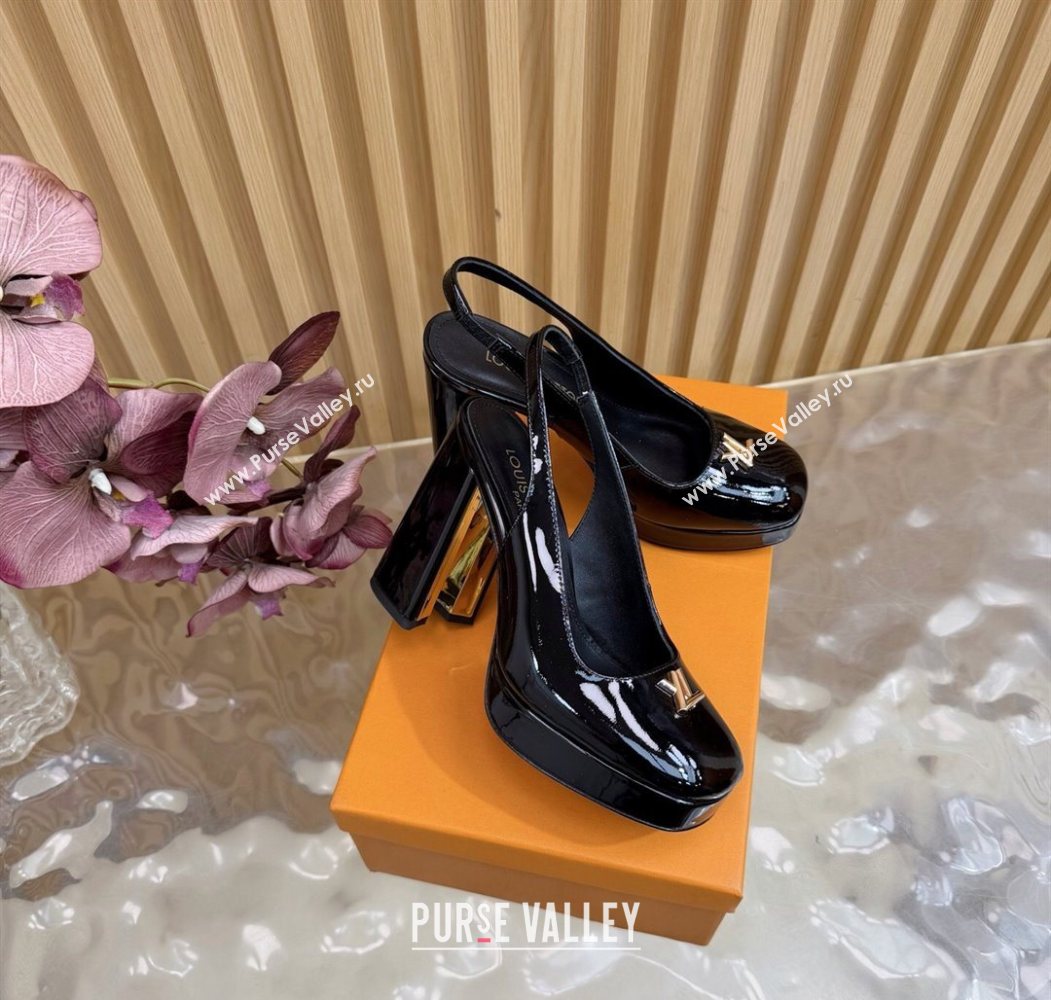 Louis Vuitton Swing Platform Slingbacks Pump 11cm in Patent Leather Black/Gold 2025 1AIDF8 (MD-251219048)