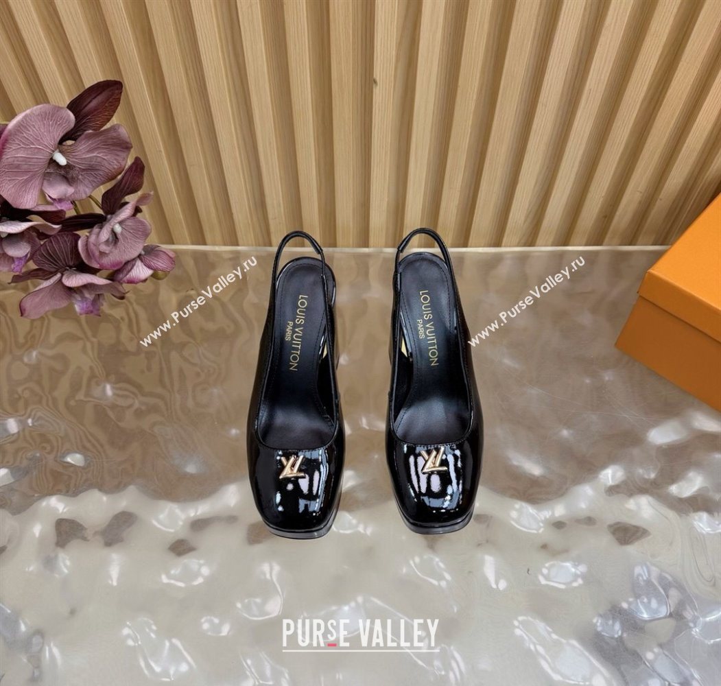Louis Vuitton Swing Platform Slingbacks Pump 11cm in Patent Leather Black/Gold 2025 1AIDF8 (MD-251219048)